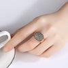 Women's Twotone Gold Electroplated Copper Ring With Micropaved Zircon Geometric Open Adjustable Design
