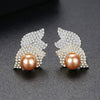Women's Twotone Goldplated Copper Earrings With Zircon Shell Beads And Pearl Accents Geometric Fashion Jewelry Gift