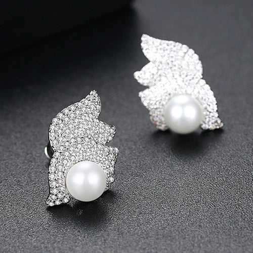 Women's Twotone Goldplated Copper Earrings With Zircon Shell Beads And Pearl Accents Geometric Fashion Jewelry Gift