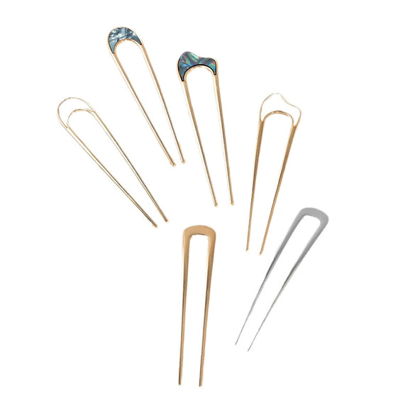 Women's U Shaped Alloy Hair Fork Electroplated Metal Hairpin With Shell And Ball Detail Street Style Hair Clasp