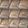 Women's Unisex Zodiac Snake Geometric Copper Ring With Gold Inlaid Zircon And Butterfly Design