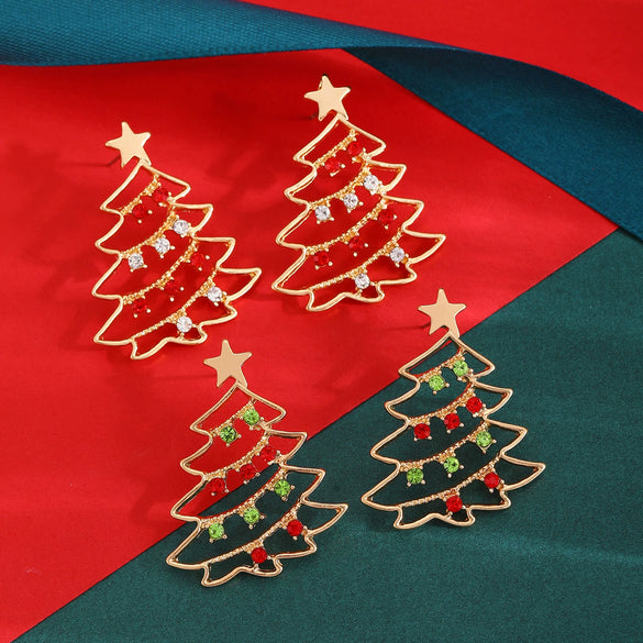 Women's Ushaped Christmas Star Earrings With Color Diamond Details Electroplated Alloy Festival Jewelry