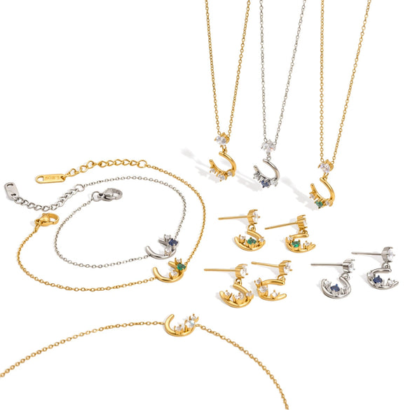 Women's Ushaped Horseshoe Anchor And Rudder Jewelry Set With Necklace Bracelet And Earrings In Plated Titanium Steel And Stainless Steel