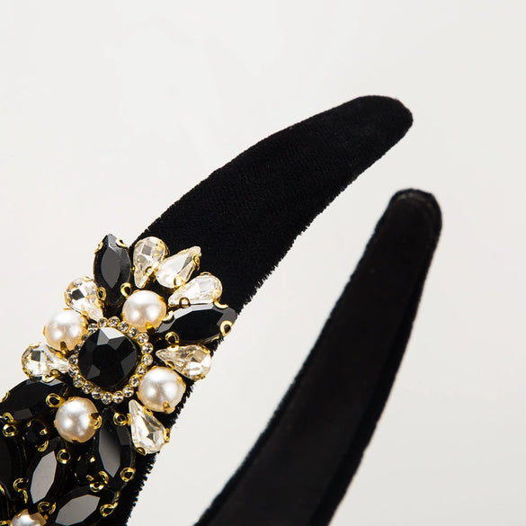 Women's Velvet Baroque Heavy Industry Style Hairband With Diamond And Pearl Inlay