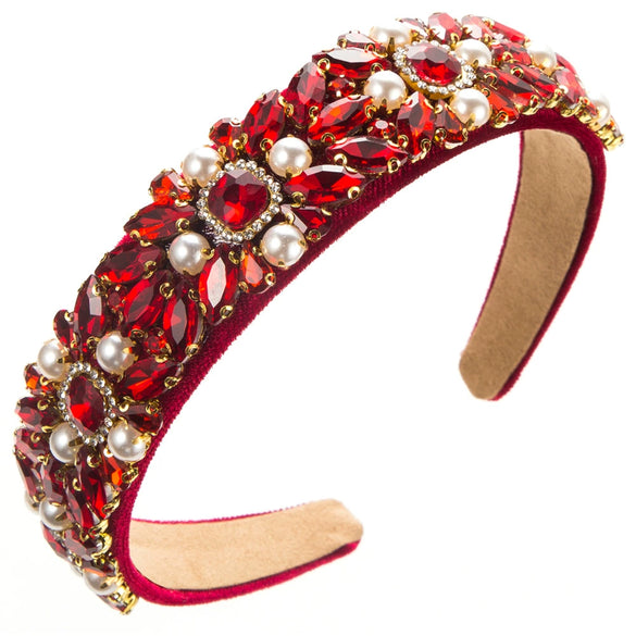 Women's Velvet Baroque Heavy Industry Style Hairband With Diamond And Pearl Inlay