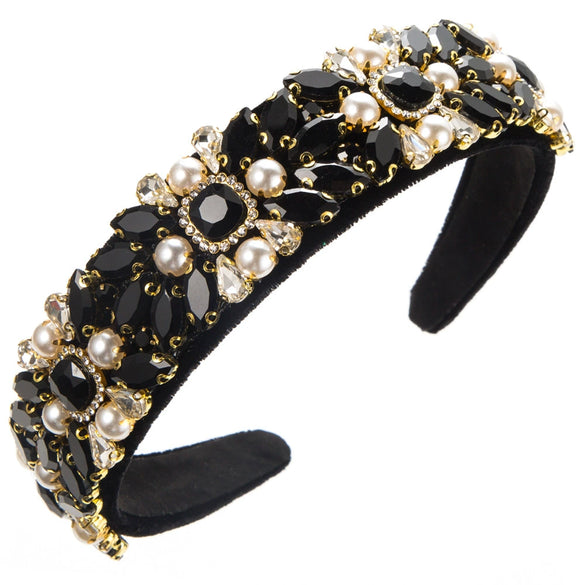 Women's Velvet Baroque Heavy Industry Style Hairband With Diamond And Pearl Inlay