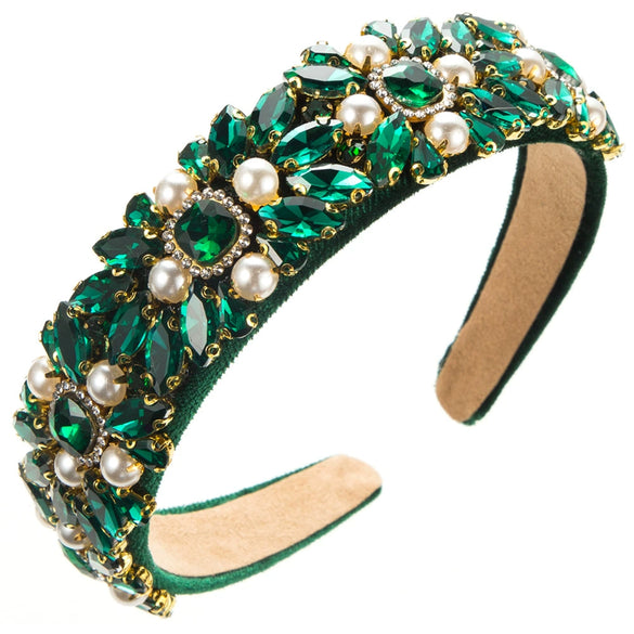 Women's Velvet Baroque Heavy Industry Style Hairband With Diamond And Pearl Inlay