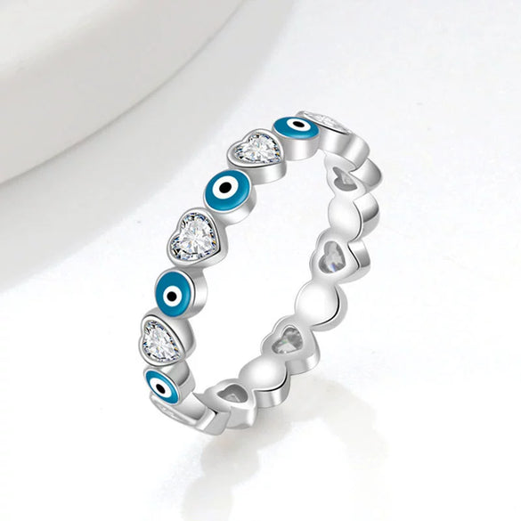 Women's Versatile Geometric Copper Devil's Eye Ring Set With Electroplating