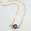 Women's Versatile Single Layer Alloy Necklace With Retro Blue Eye Pendant And Geometry Pattern
