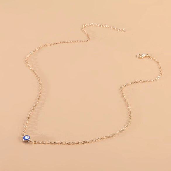 Women's Versatile Single Layer Alloy Necklace With Retro Blue Eye Pendant And Geometry Pattern