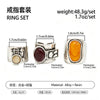 Women's Vintage Alloy Ring Set With Inlaid Resin Gemstones Geometric Wide Bands Distressed Style And Plated Finish