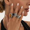Women's Vintage Alloy Ring Set With Inlaid Resin Gemstones Geometric Wide Bands Distressed Style And Plated Finish