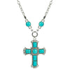 Women's Vintage Alloy Sweater Chain Necklace With Cross Pendant Set With Turquoise And Rhinestones And Geometric Design