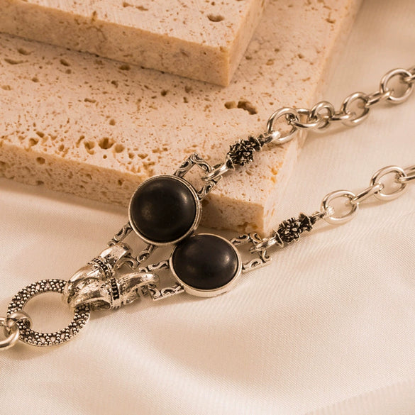 Women's Vintage Alloy Sweater Chain Necklace With Cross Pendant Set With Turquoise And Rhinestones And Geometric Design