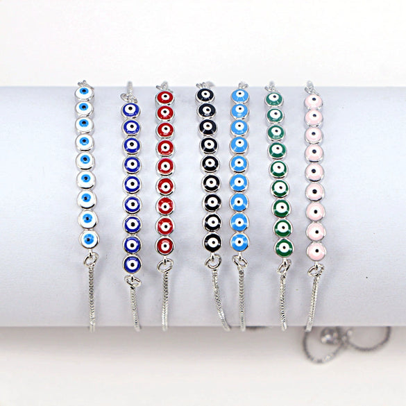 Women's Vintage Bohemian Rainbow Evil Eye Geometric Copper Bracelet With Electroplated Adjustable Design