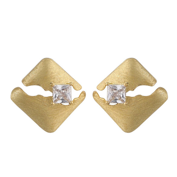 Women's Vintage Brushed Metal Geometric Square Hollowout Diamondstudded Earrings