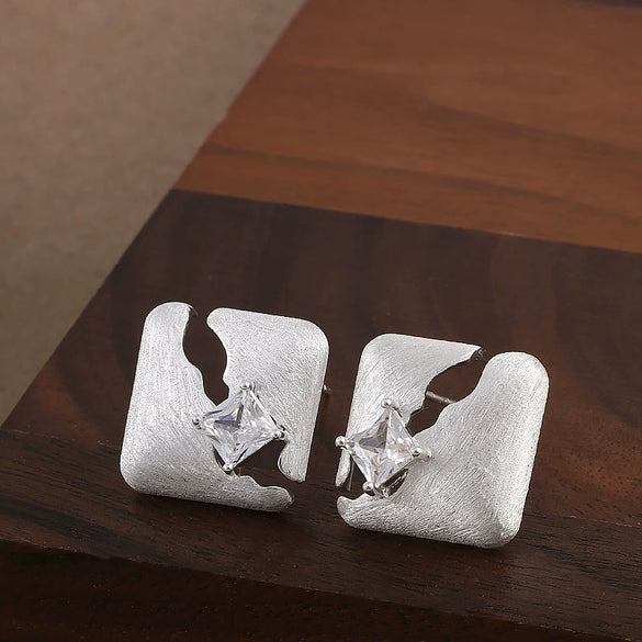 Women's Vintage Brushed Metal Geometric Square Hollowout Diamondstudded Earrings