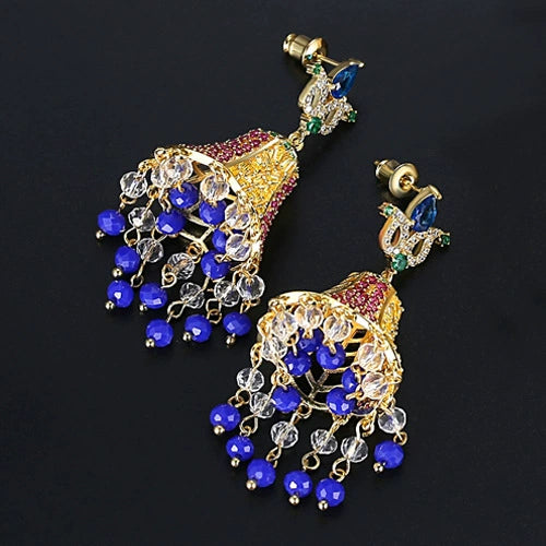 Women's Vintage Copper Crystal And Zircon Bell Drop Earrings With Geometric Tassel Design And Electroplated Finish