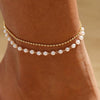 Women's Vintage Copper Multi Layer Pearl Anklet Geometric Stackable Gold Tone Foot Jewelry Casual Fashion Accessory