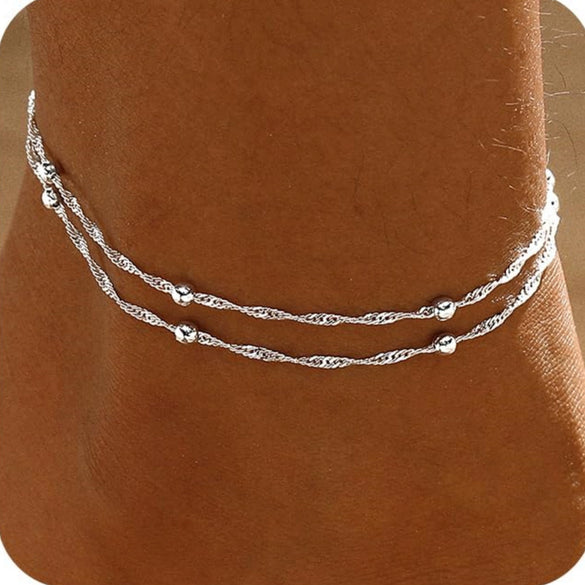 Women's Vintage Copper Multi Layer Pearl Anklet Geometric Stackable Gold Tone Foot Jewelry Casual Fashion Accessory