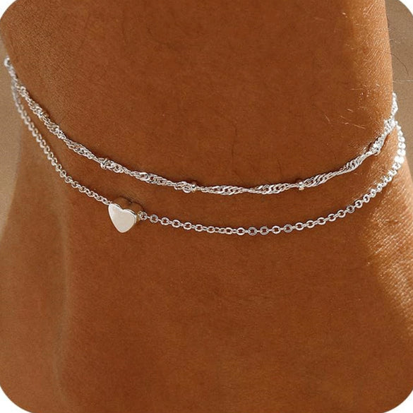 Women's Vintage Copper Multi Layer Pearl Anklet Geometric Stackable Gold Tone Foot Jewelry Casual Fashion Accessory