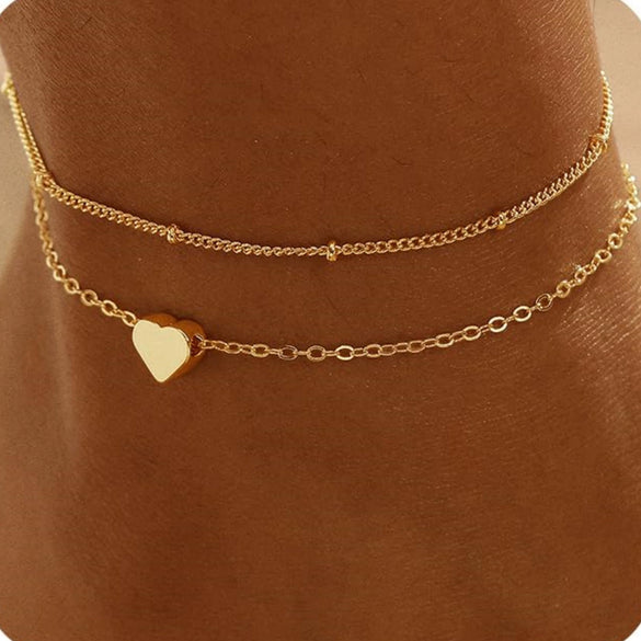 Women's Vintage Copper Multi Layer Pearl Anklet Geometric Stackable Gold Tone Foot Jewelry Casual Fashion Accessory