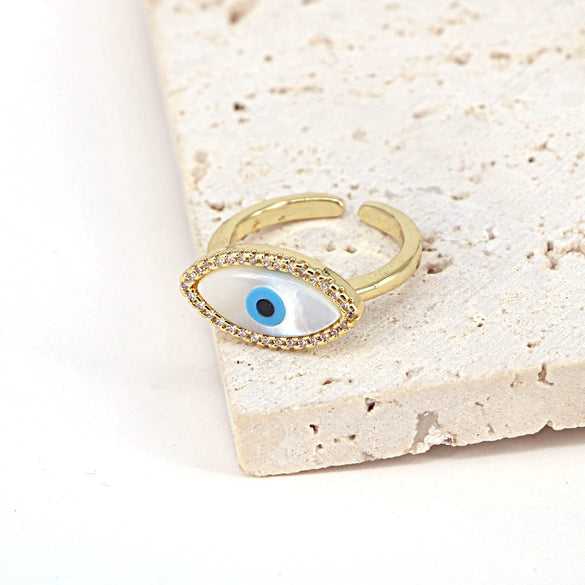 Women's Vintage Copper Open Ring With Heart Shaped Geometric Shell Eye And Zircon Electroplated Design