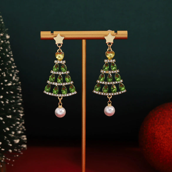 Women's Vintage Elegant Alloy Electroplating Star Geometric Christmas Earrings With Diamond And Pearl