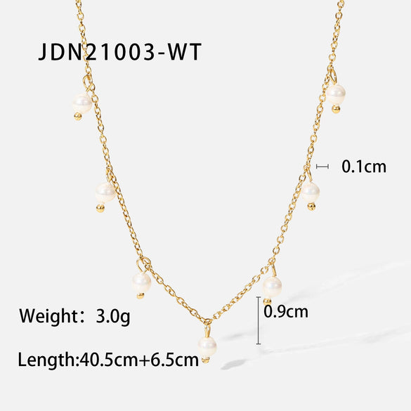 Women's Vintage Fashion Jewelry Stainless Steel And Titanium Steel Necklace With Pearl Millet Beads Tassel And Geometric Styling And Electroplating Treatment