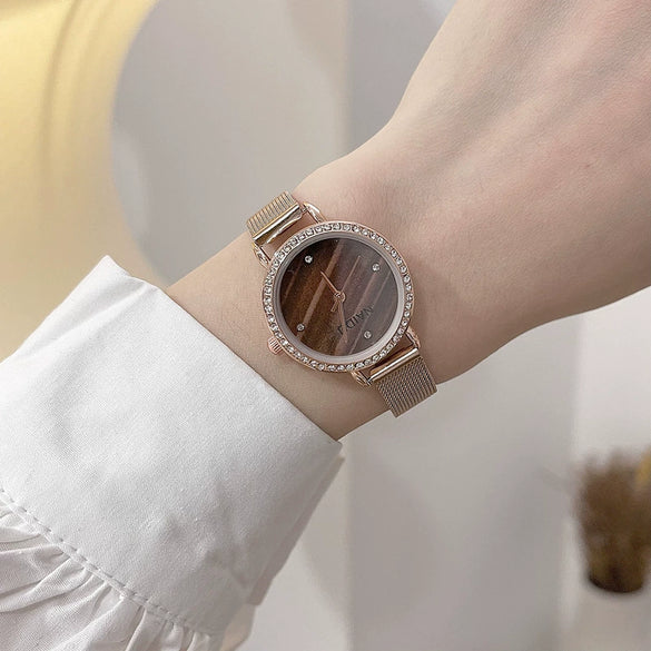 Women's Vintage Fashion Malachite Textured Stainless Steel Alloy Round Watch