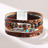 Women's Vintage Feather Geometric Multilayer Leather Bracelet Set With Precious Stones