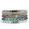 Women's Vintage Feather Geometric Multilayer Leather Bracelet Set With Precious Stones