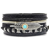 Women's Vintage Feather Geometric Multilayer Leather Bracelet Set With Precious Stones