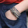 Women's Vintage Feather Geometric Multilayer Leather Bracelet Set With Precious Stones