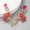 Women's Vintage Flamingo Earrings Creative Exaggerated Alloy Dangle Earrings With Rhinestone Inlay