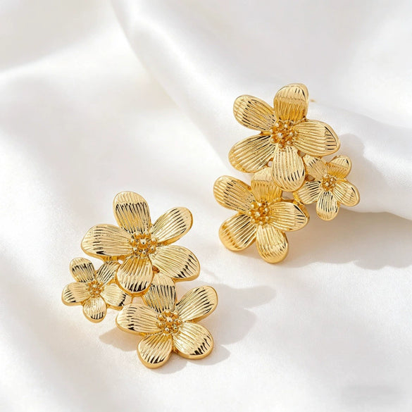 Women's Vintage Floral Tassel Earrings With Electroplated Alloy Geometric Design And Stainless Steel Ear Posts In An Exaggerated Style