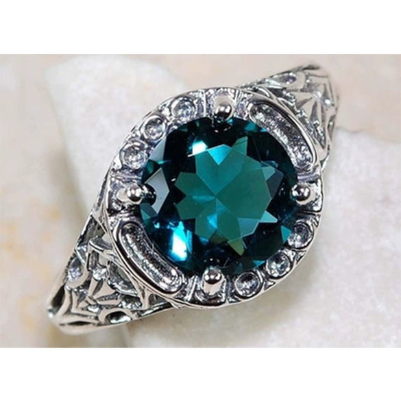Women's Vintage Flower Ring With Topaz And Zircon Inlay Electroplated Metal Geometric Simple Jewelry For Engagement And Banquet