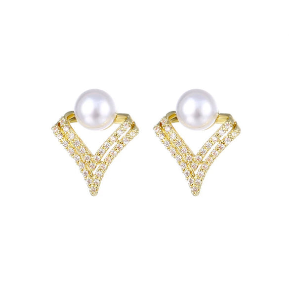 Women's Vintage Flower Zircon Earrings With Pearl Accent Electroplated Metal Exquisite Fashion Jewelry
