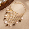 Women's Vintage Geometric Alloy Mesh Chain Necklace With Tassel And Tie Dye Resin Pendant Plated Niche Style Design