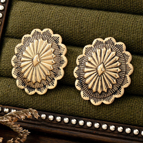Women's Vintage Geometric Carved Alloy Earrings With Distressed Electroplated Finish