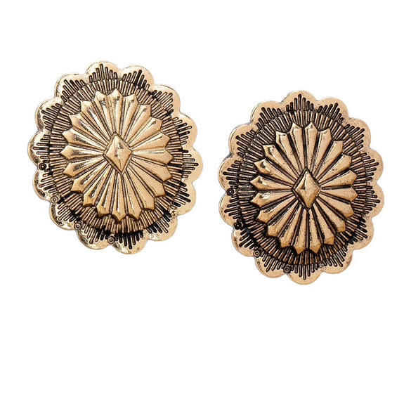 Women's Vintage Geometric Carved Alloy Earrings With Distressed Electroplated Finish