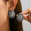 Women's Vintage Geometric Carved Alloy Earrings With Distressed Electroplated Finish