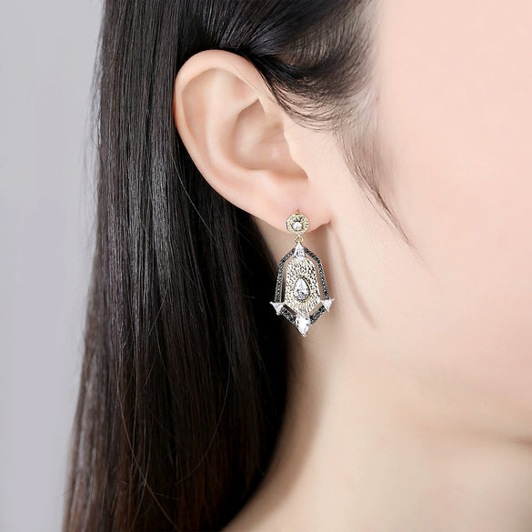 Women's Vintage Geometric Copper Earrings With Zircon Accents And Electroplated Finish