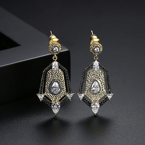 Women's Vintage Geometric Copper Earrings With Zircon Accents And Electroplated Finish