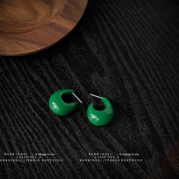 Women's Vintage Geometric Resin U Shaped Water Drop Earrings Handmade Green Dangle Earrings