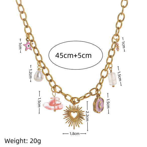 Women's Vintage Geometric Stainless Steel Electroplated Ocean Style Heart Flower Sun Rope Clavicle Chain Necklace