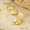 Women's Vintage Geometric Stainless Steel Round Pearl Pendant Tassel Earrings With Electroplating