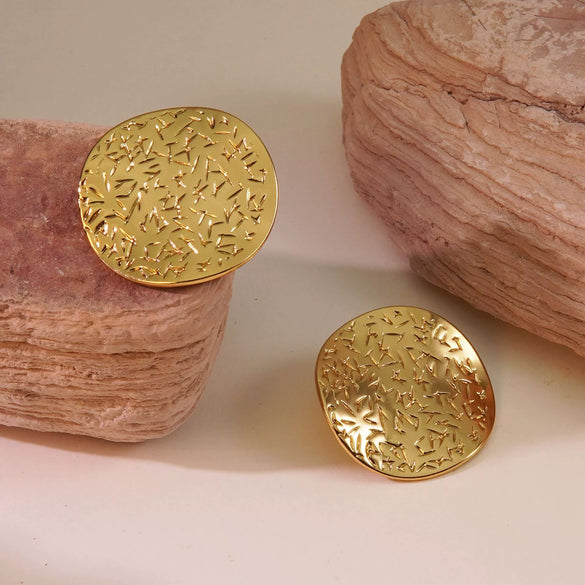 Women's Vintage Geometric Stainless Steel Stamped Round Pleated Earrings