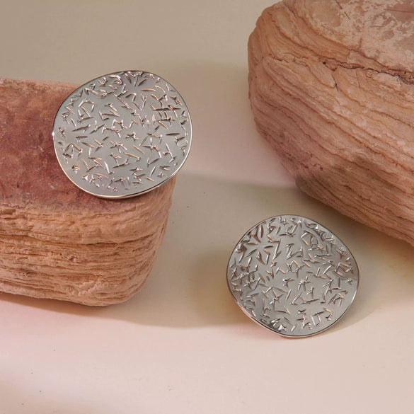 Women's Vintage Geometric Stainless Steel Stamped Round Pleated Earrings