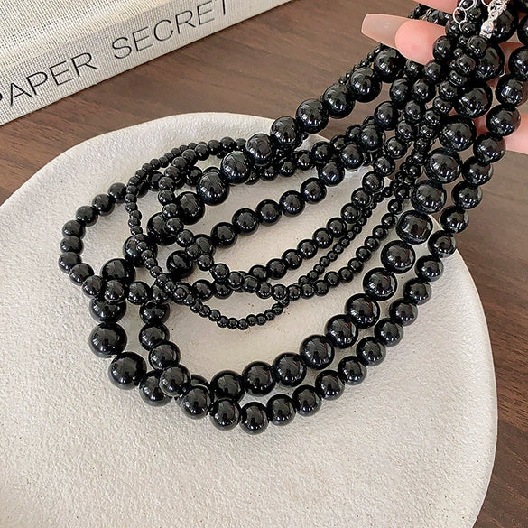 Women's Vintage Glass Glaze Geometric Pearl Chain Necklace With Electroplating